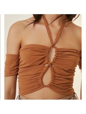 Anthropologie Sunday in Brooklyn Ruched Halter Cutout Crop Top XS